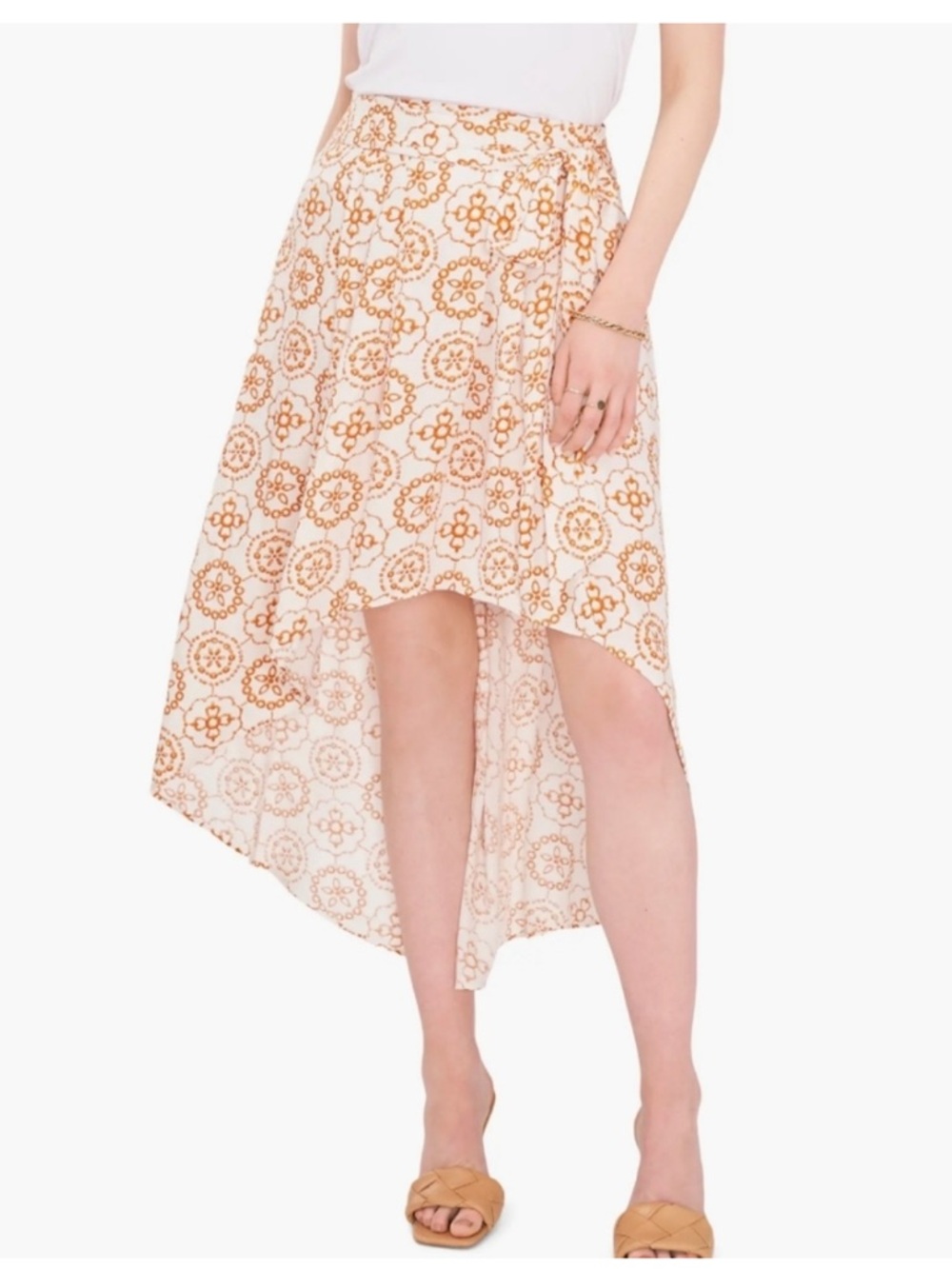 Vince Camuto Desert Summer printed high low hem skirt with tie waist.